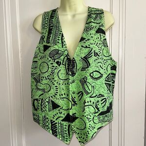 Vintage 80s/90s Credentials brand green & black patterned cotton vest